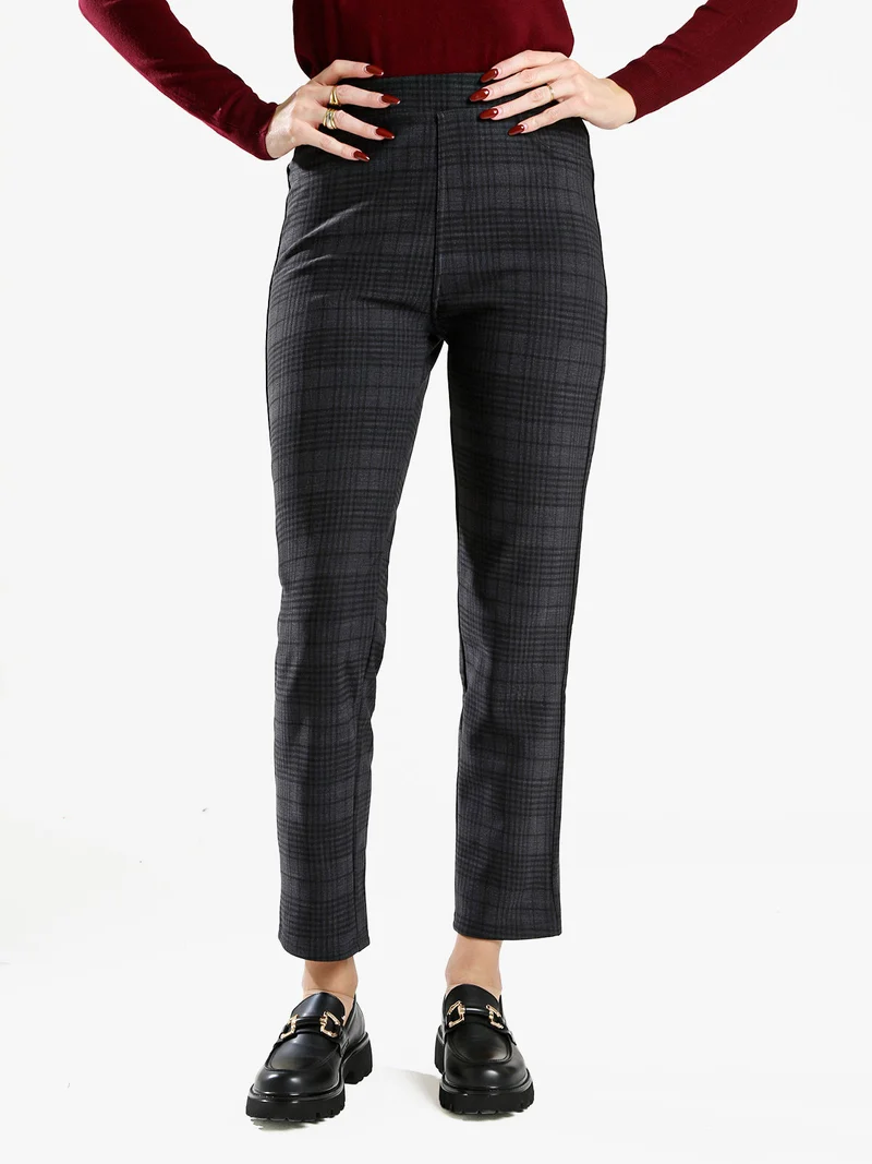 Leggings donna in pied de poule con interno in pile - blu scuro