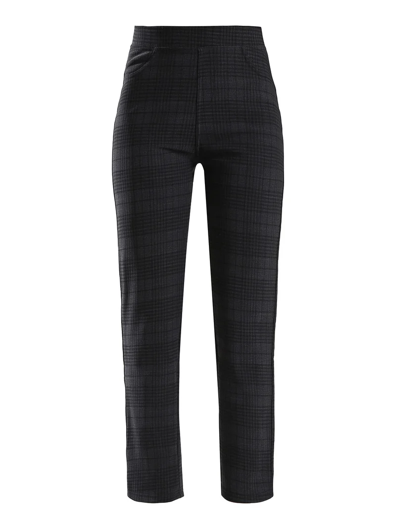 Leggings donna in pied de poule con interno in pile - blu scuro