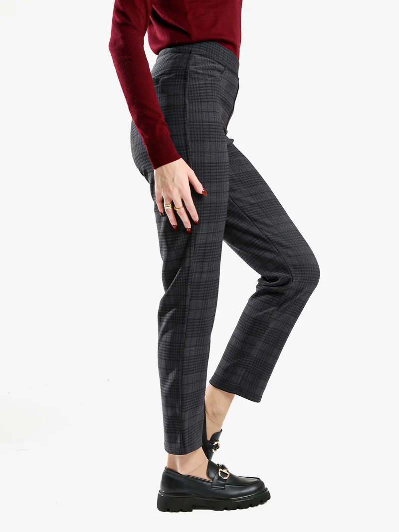 Leggings donna in pied de poule con interno in pile - blu scuro