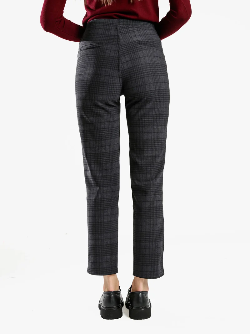 Leggings donna in pied de poule con interno in pile - blu scuro