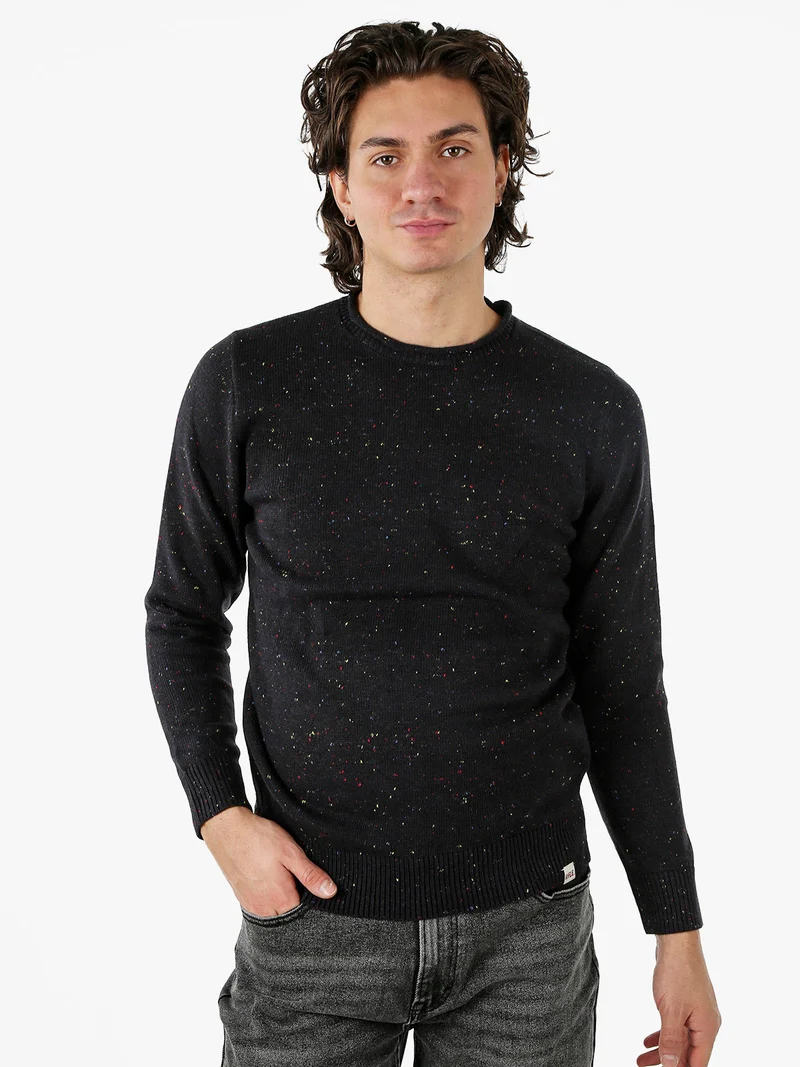 Maglione girocollo da uomo misto lana - nero