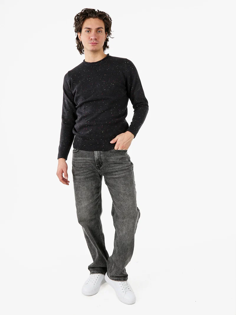 Maglione girocollo da uomo misto lana - nero
