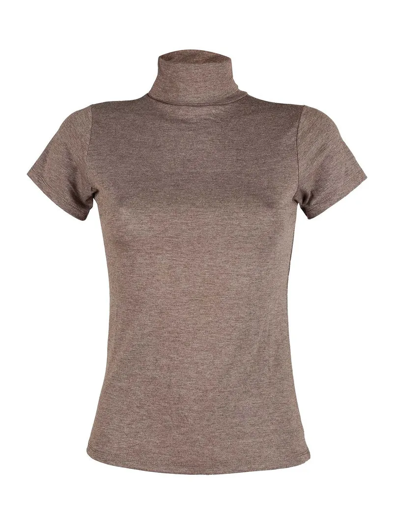T-shirt dolcevita da donna in tinta unita - marrone