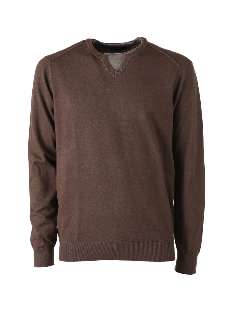 Pullover da uomo in maglia con doppio scollo - marrone