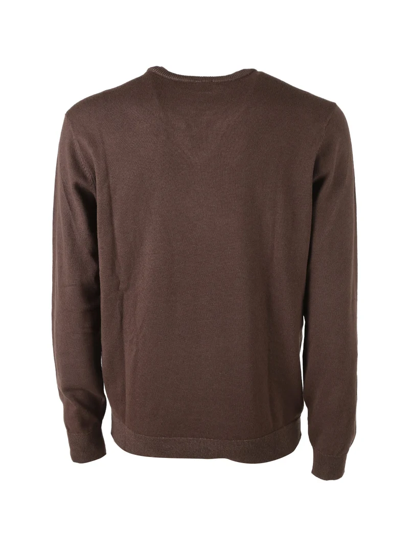 Pullover da uomo in maglia con doppio scollo - marrone