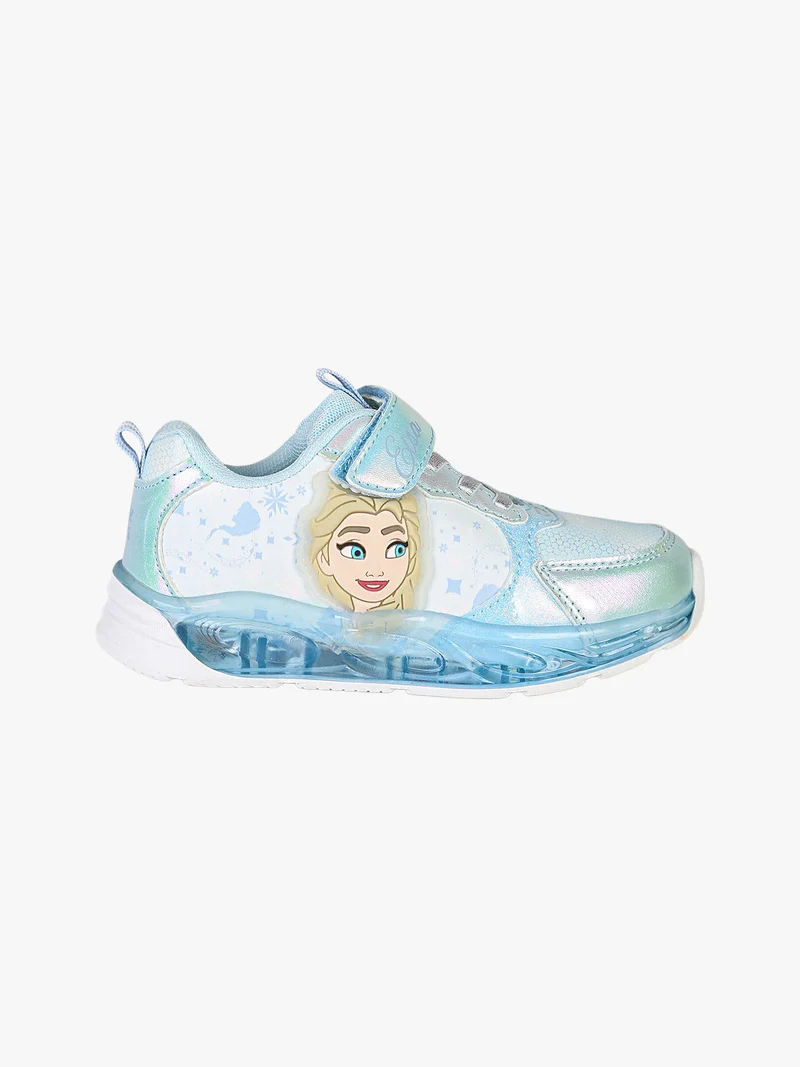 Sneakers da bambina con luci e patch Elsa - azzurro
