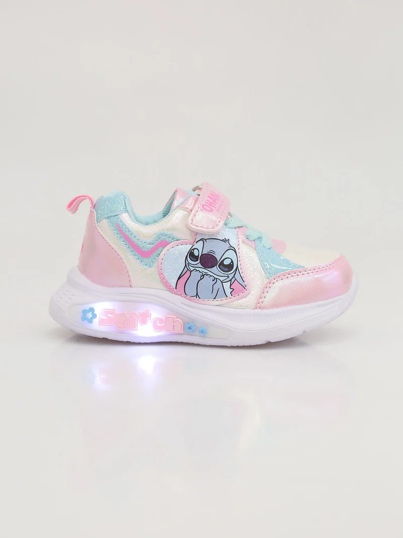 Stitch sneakers da bambina con luci e chiusura a strappo - rosa