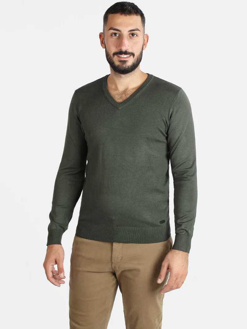 Pullover uomo in maglia scollo a V - verde