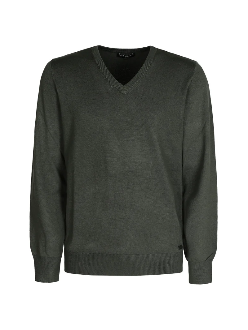 Pullover uomo in maglia scollo a V - verde