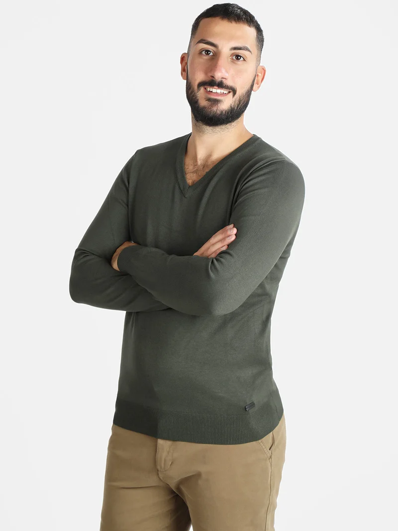 Pullover uomo in maglia scollo a V - verde