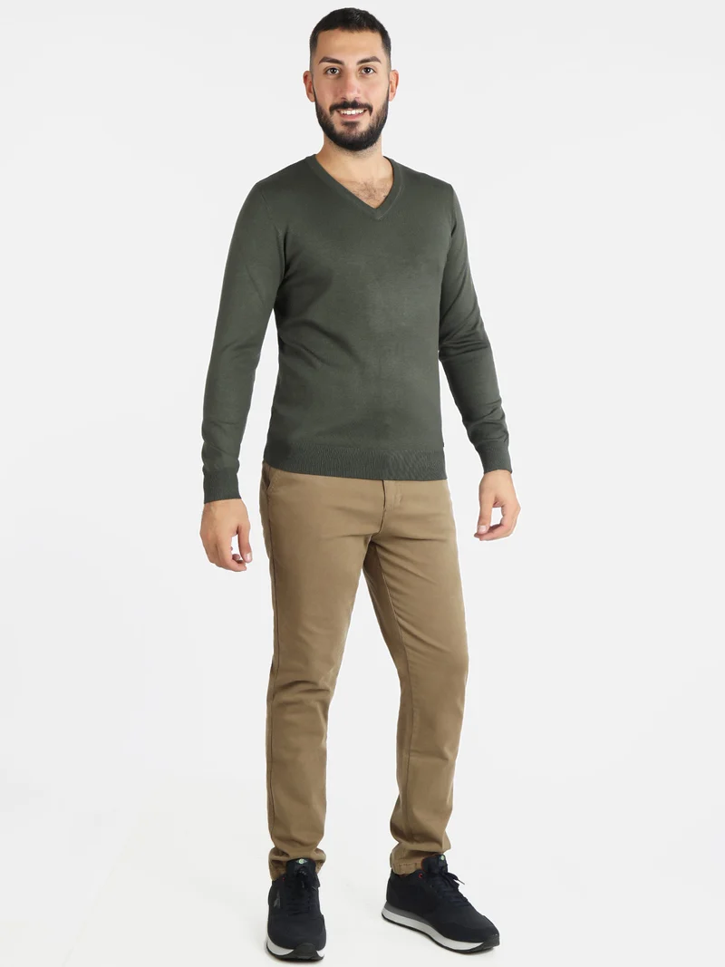 Pullover uomo in maglia scollo a V - verde