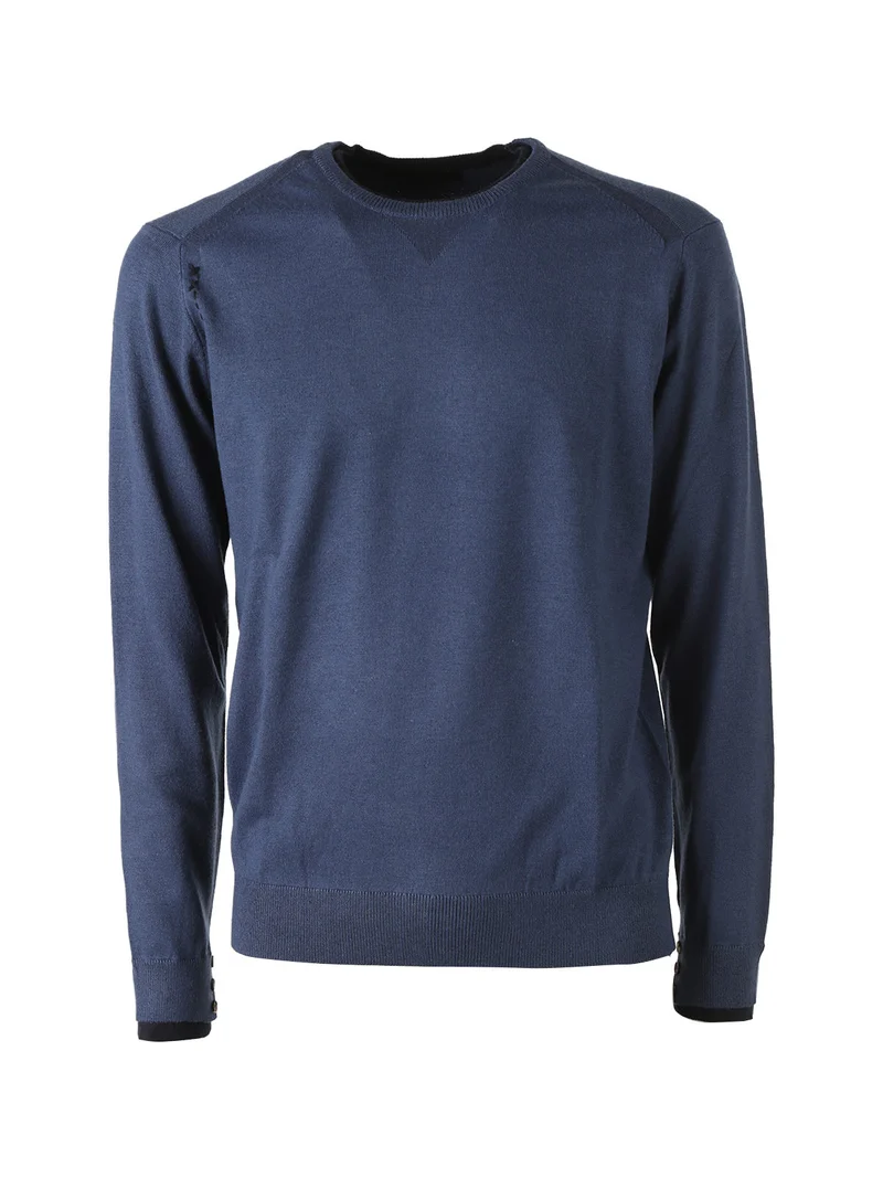 Pullover girocollo da uomo in maglia con toppe e bottoncini sui polsini - blu