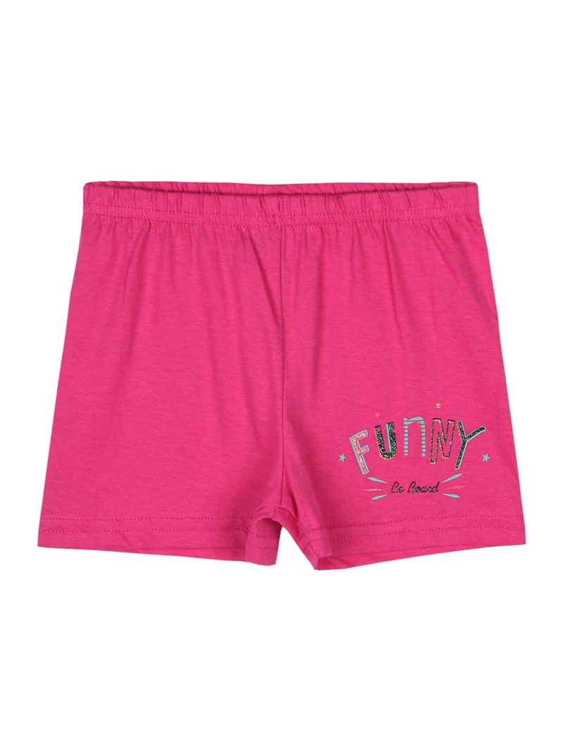 Canotta girocollo gialla con disegni + shorts fuxia completo 2 pezzi in cotone - giallo