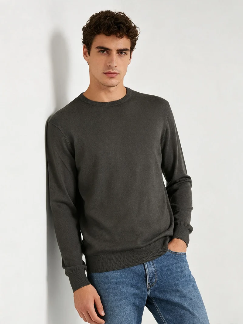 Pullover da uomo in maglia con scollo tondo - militare