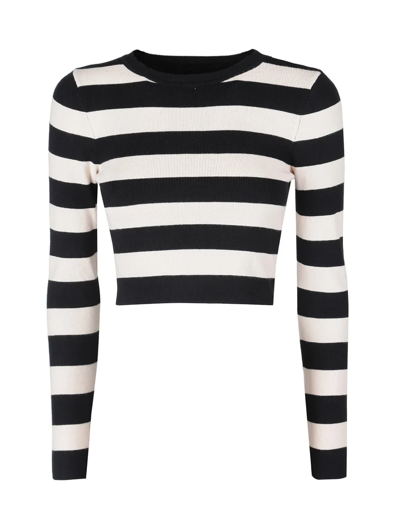 Pullover donna in maglia a righe orizzontali - nero