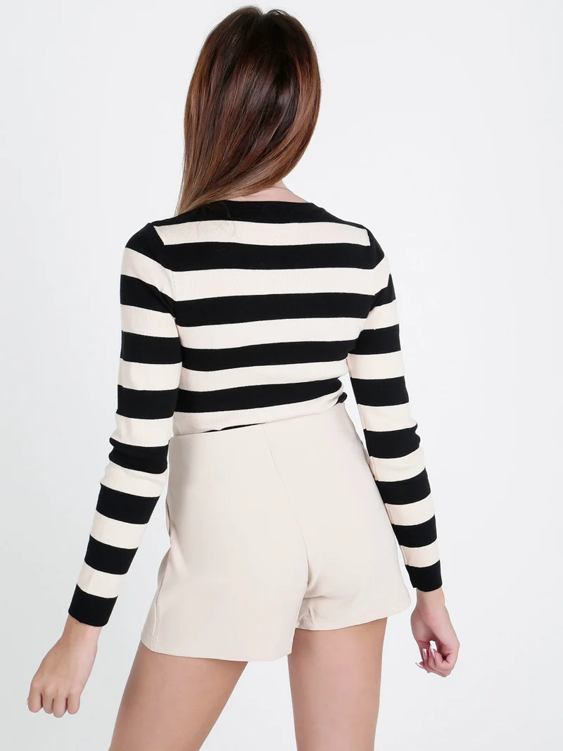 Pullover donna in maglia a righe orizzontali - nero
