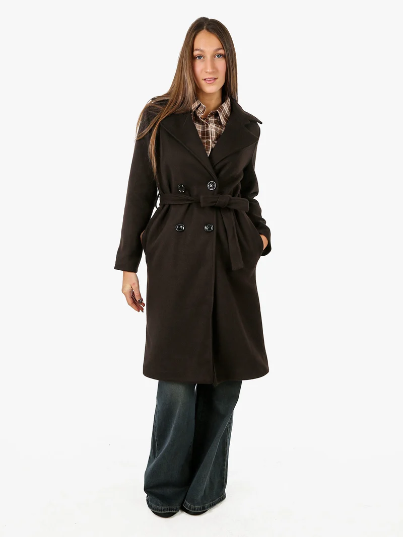 Cappotto donna midi a doppiopetto - moro