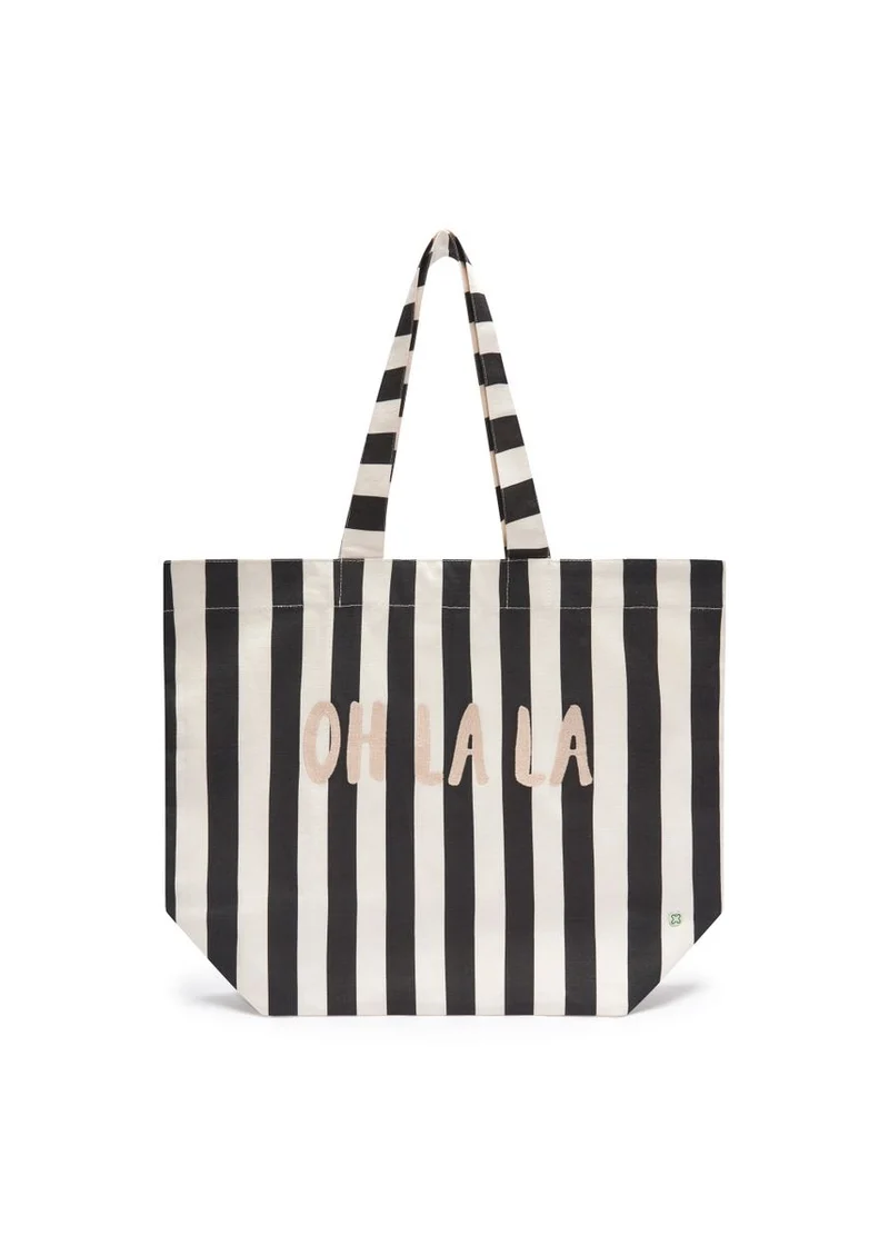 Shopper aus robustem Canvas mit Streifenmuster und Schriftzug