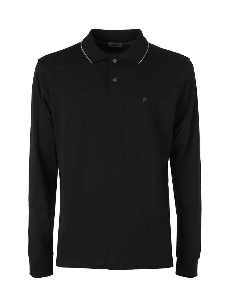Polo da uomo a maniche lunghe in cotone - nero