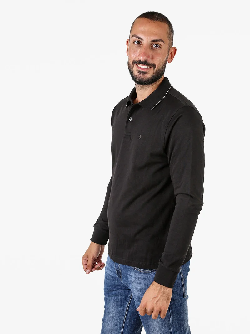Polo da uomo a maniche lunghe in cotone - nero