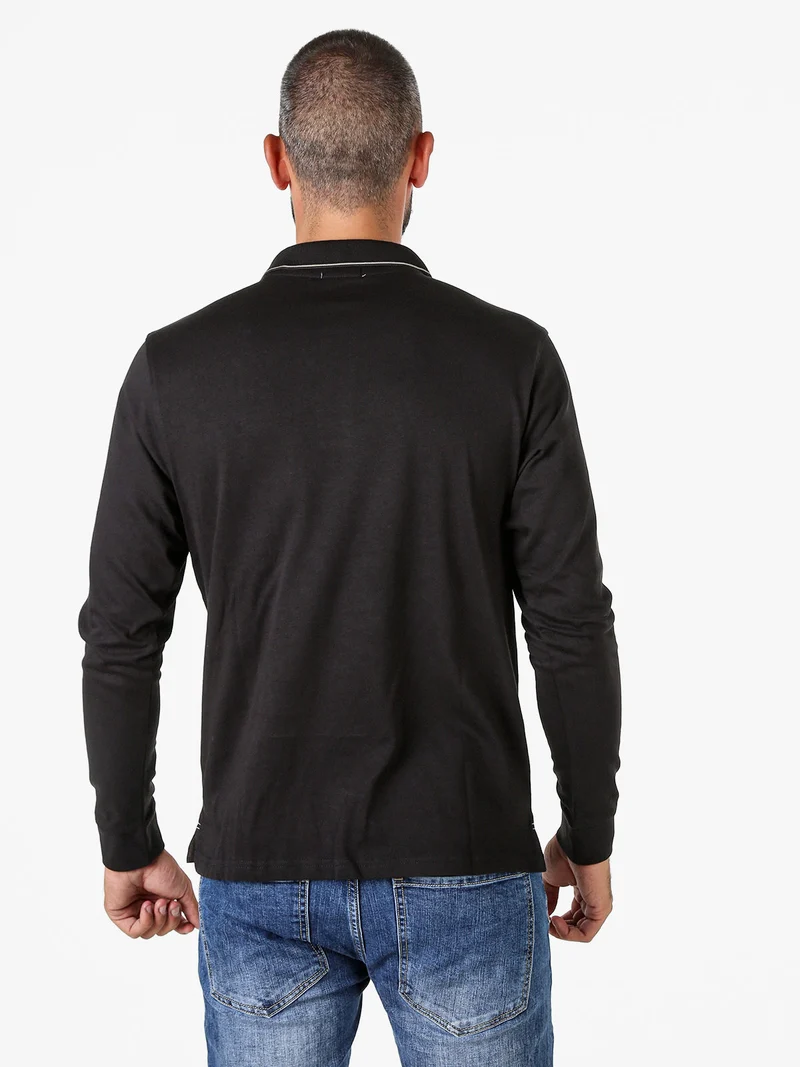 Polo da uomo a maniche lunghe in cotone - nero