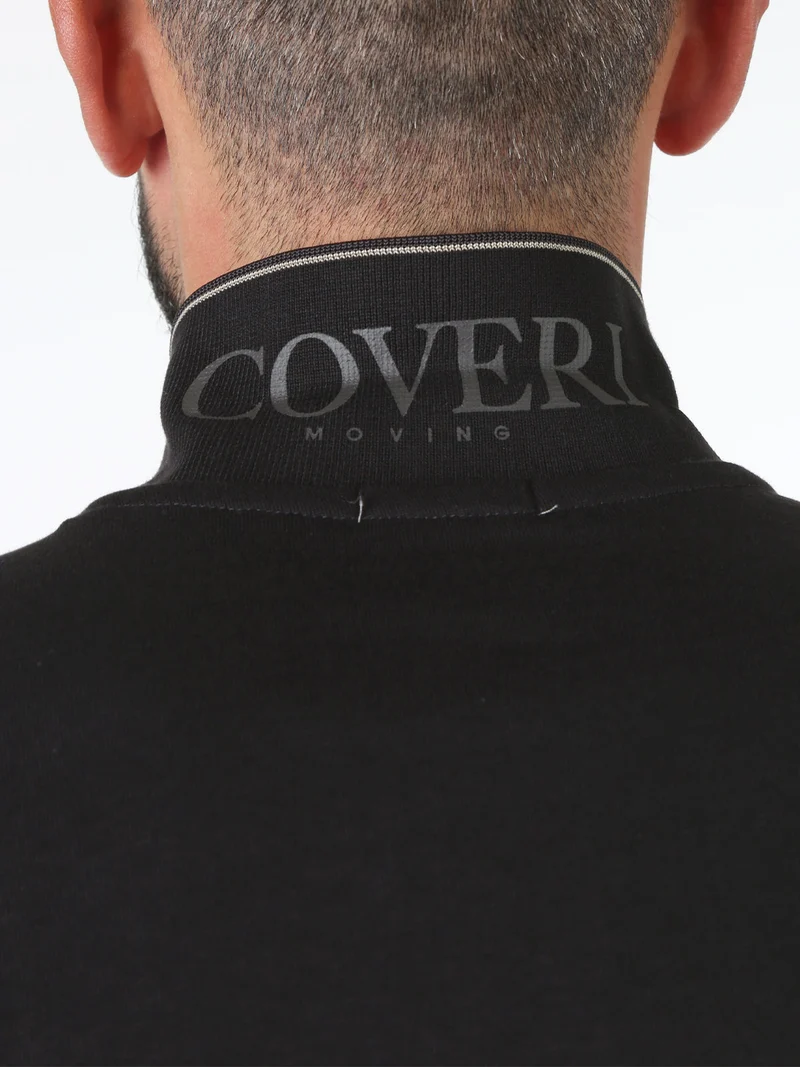 Polo da uomo a maniche lunghe in cotone - nero