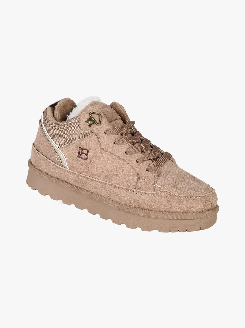 Sneakers donna in tessuto scamosciato con interno in ecopelliccia - beige