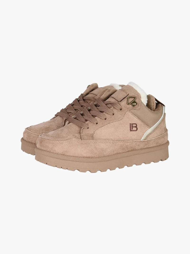 Sneakers donna in tessuto scamosciato con interno in ecopelliccia - beige
