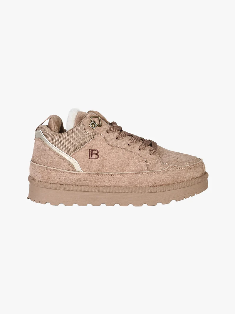 Sneakers donna in tessuto scamosciato con interno in ecopelliccia - beige