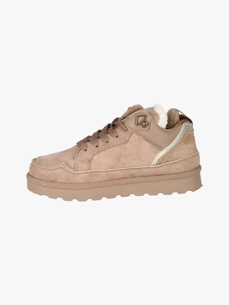 Sneakers donna in tessuto scamosciato con interno in ecopelliccia - beige