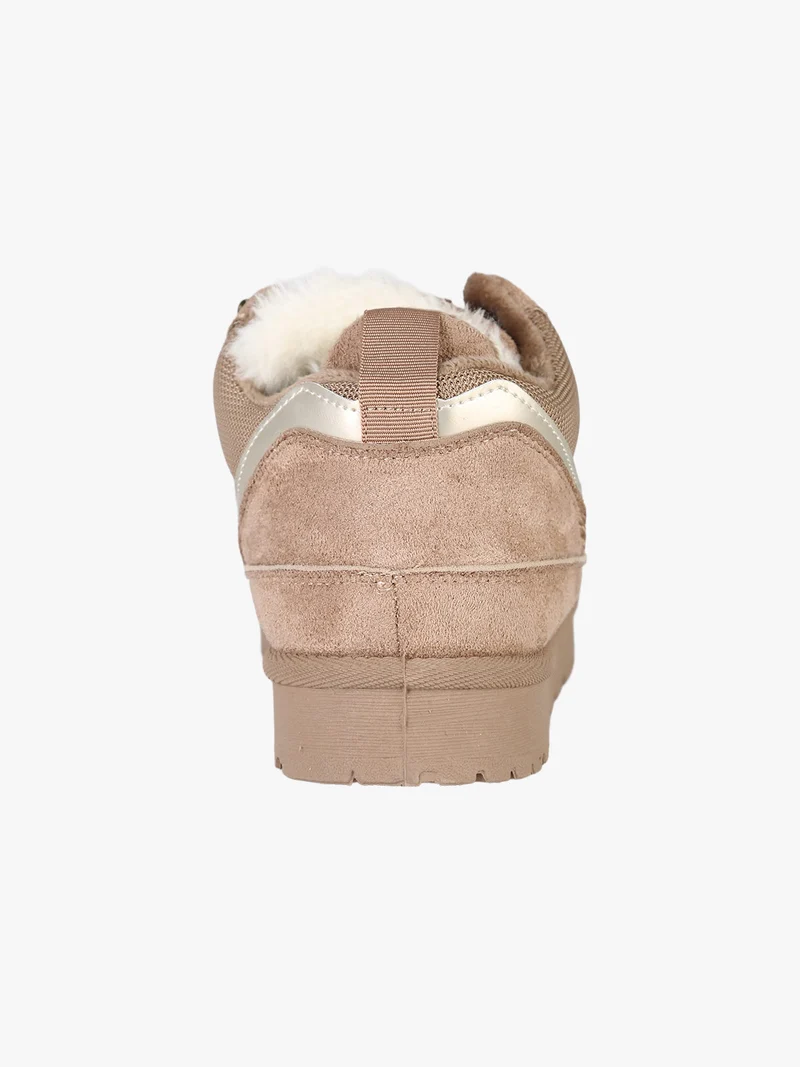Sneakers donna in tessuto scamosciato con interno in ecopelliccia - beige