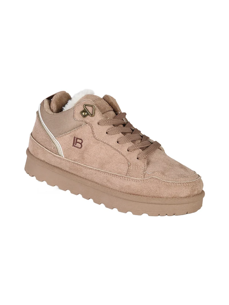 Sneakers donna in tessuto scamosciato con interno in ecopelliccia - beige