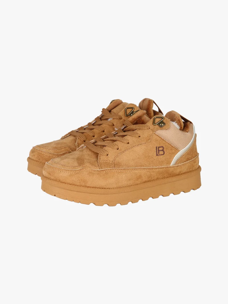 Sneakers donna in tessuto scamosciato con interno in ecopelliccia - cammello