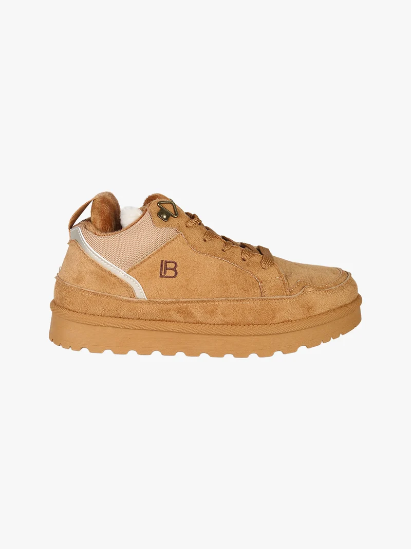 Sneakers donna in tessuto scamosciato con interno in ecopelliccia - cammello