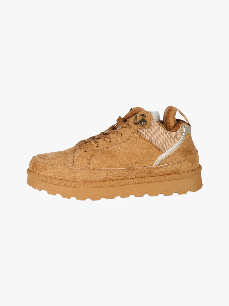 Sneakers donna in tessuto scamosciato con interno in ecopelliccia - cammello