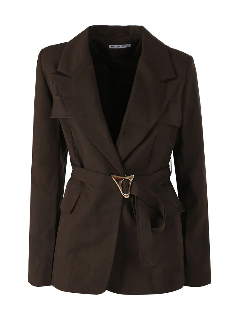 Blazer donna a doppiopetto con cintura in vita - moro