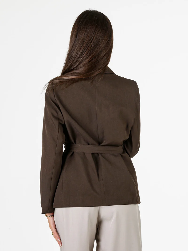 Blazer donna a doppiopetto con cintura in vita - moro