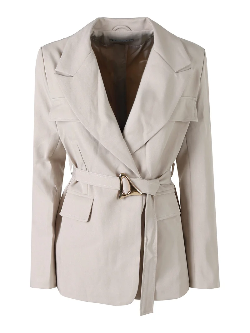 Blazer donna a doppiopetto con cintura in vita - beige