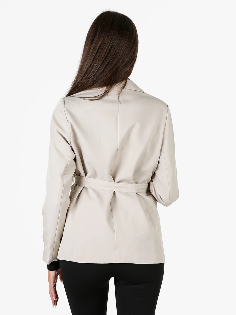 Blazer donna a doppiopetto con cintura in vita - beige