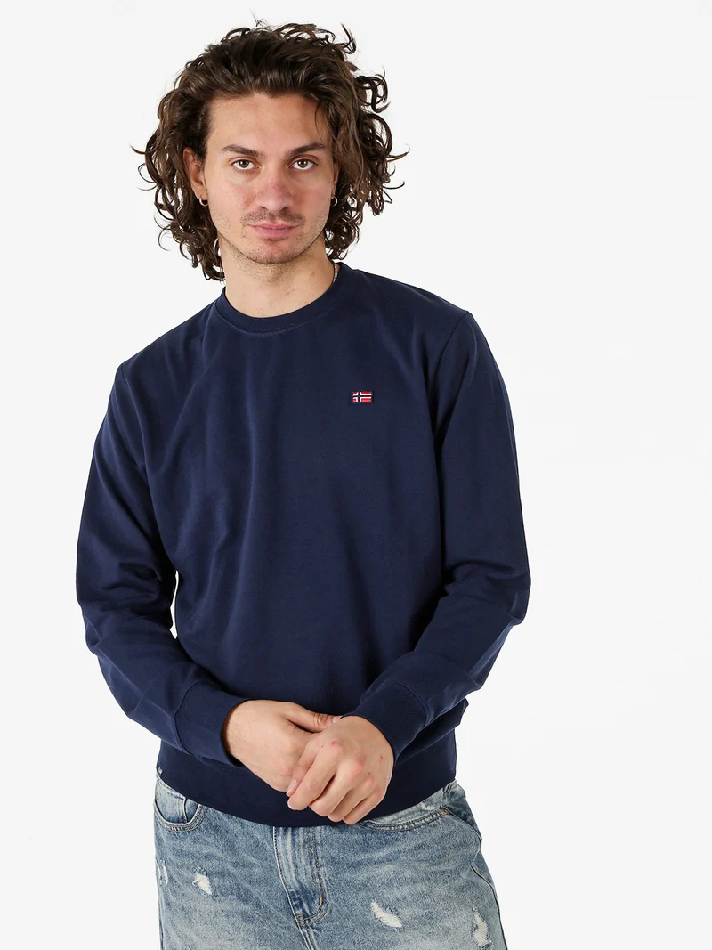 Felpa girocollo da uomo in misto cotone con logo - blu scuro