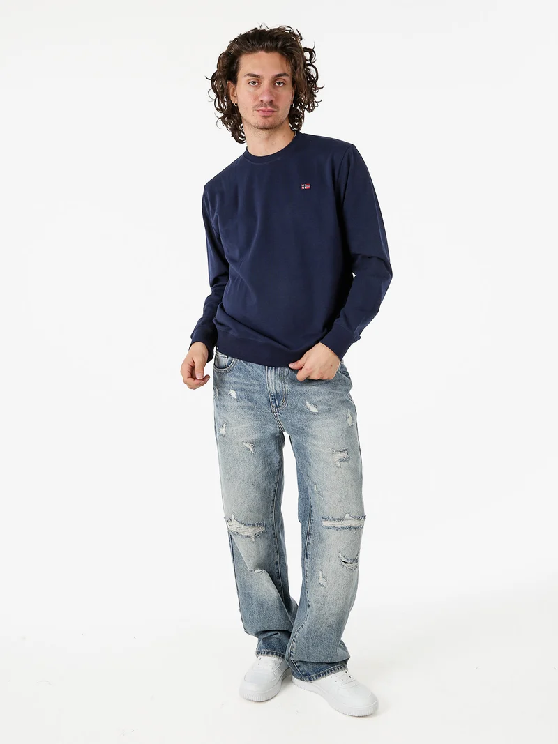 Felpa girocollo da uomo in misto cotone con logo - blu scuro