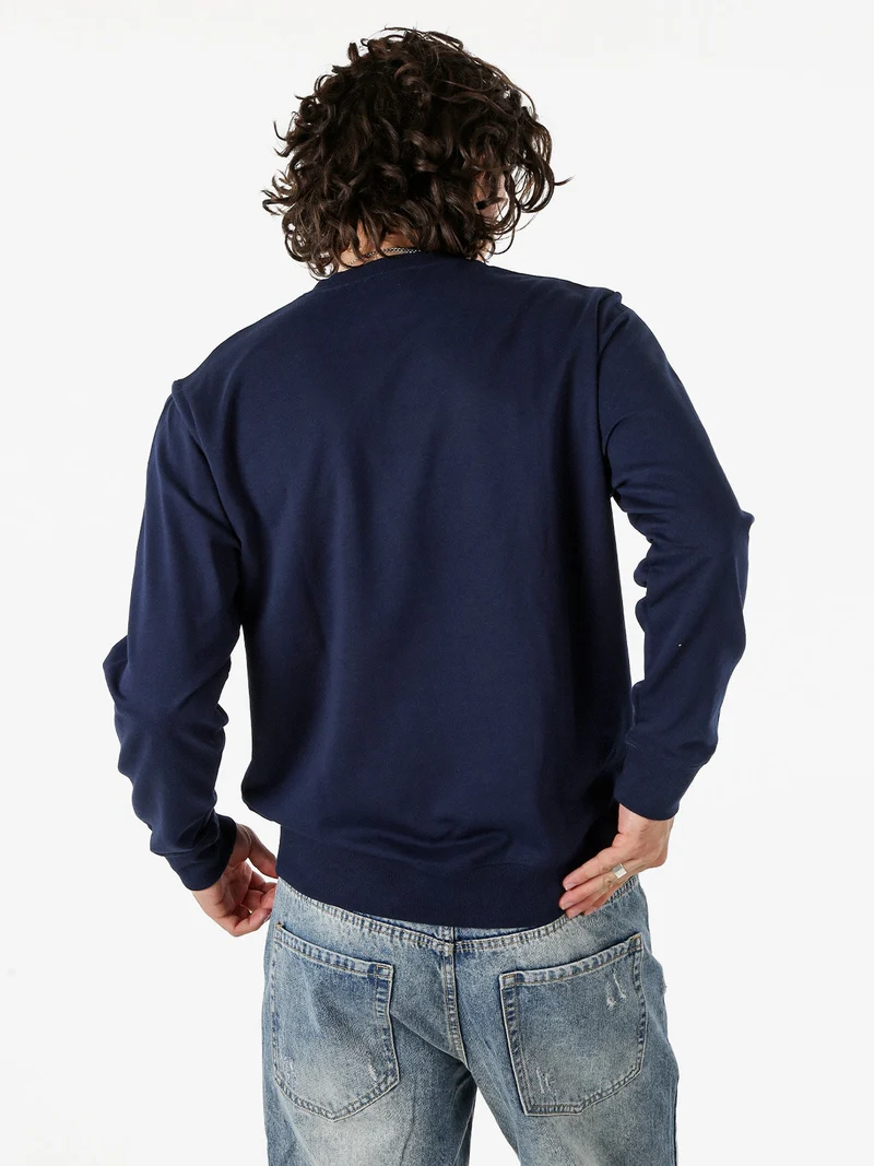 Felpa girocollo da uomo in misto cotone con logo - blu scuro