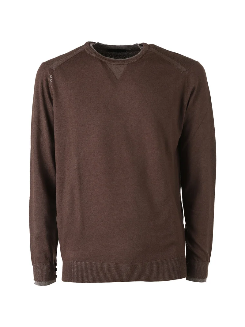 Pullover girocollo da uomo in maglia con toppe e bottoncini sui polsini - marrone