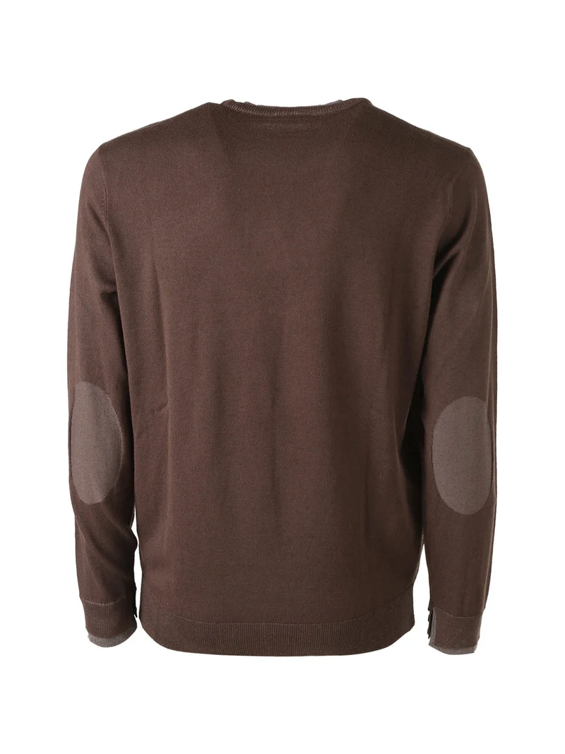 Pullover girocollo da uomo in maglia con toppe e bottoncini sui polsini - marrone