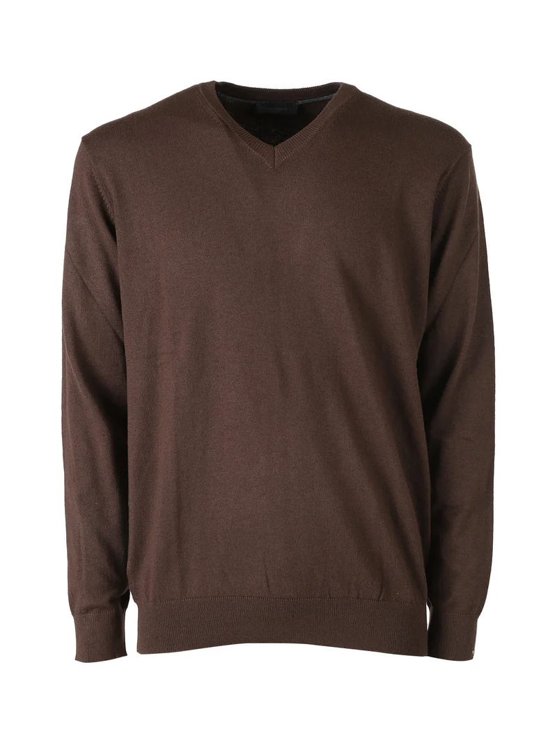 Pullover da uomo in maglia con scollo a V - moro