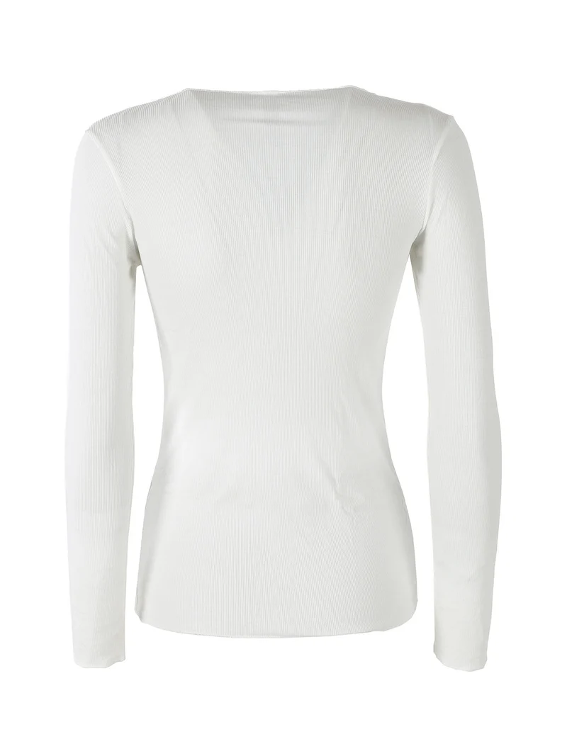 P0735M Maglietta donna a costine in cashmere con scollo a barca - naturale
