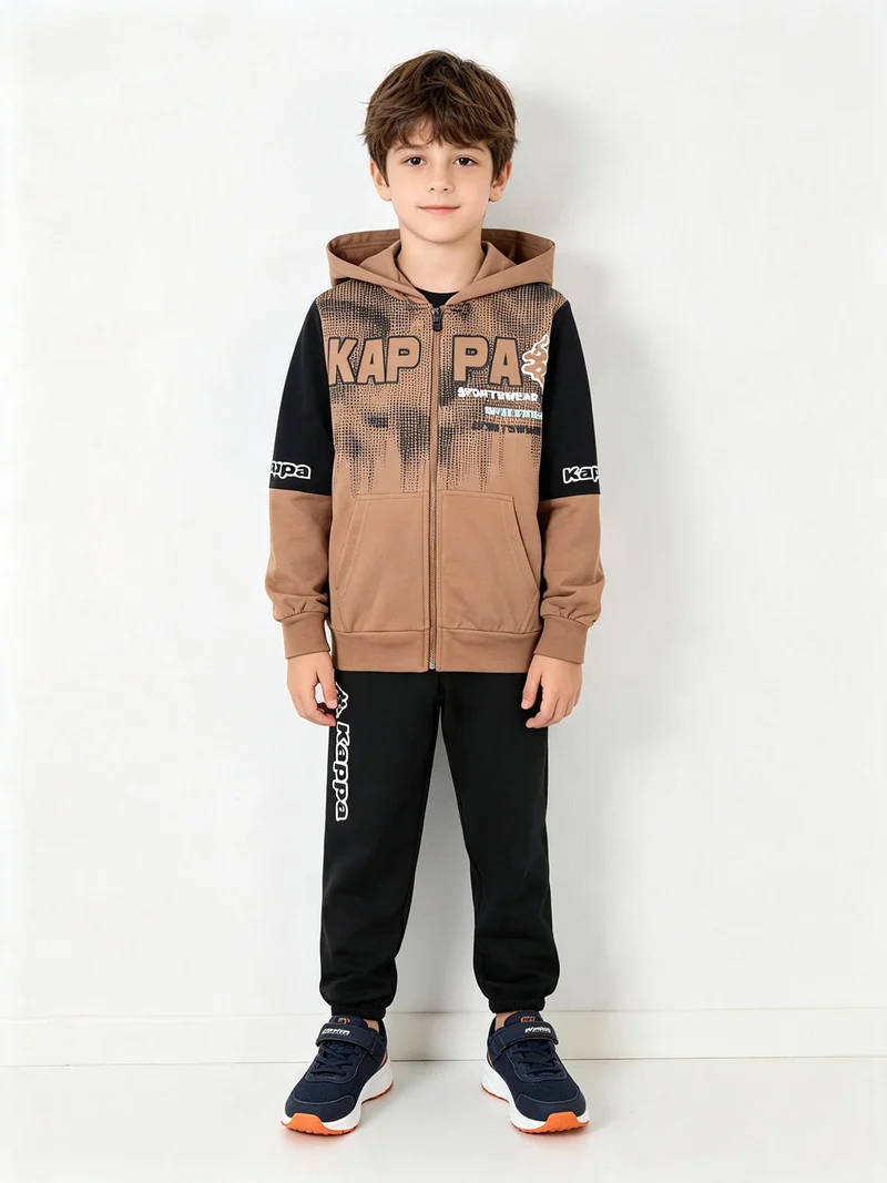 Completo tuta da ragazzo 2 pezzi full zip con cappuccio - marrone