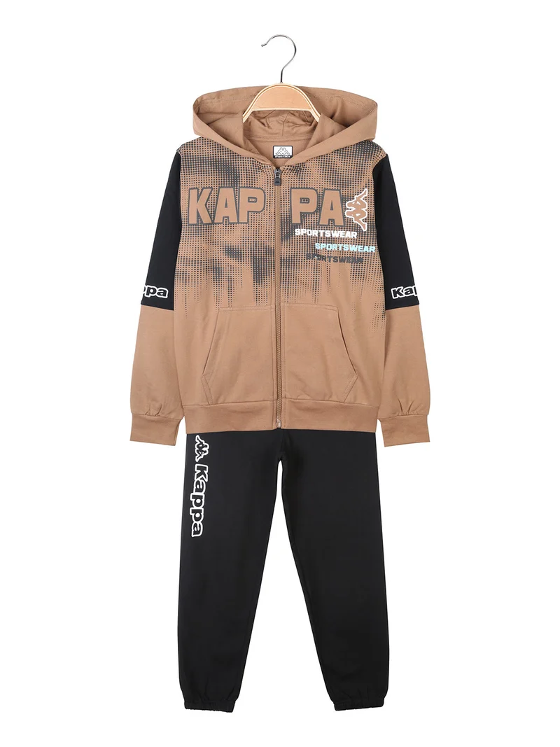 Completo tuta da ragazzo 2 pezzi full zip con cappuccio - marrone