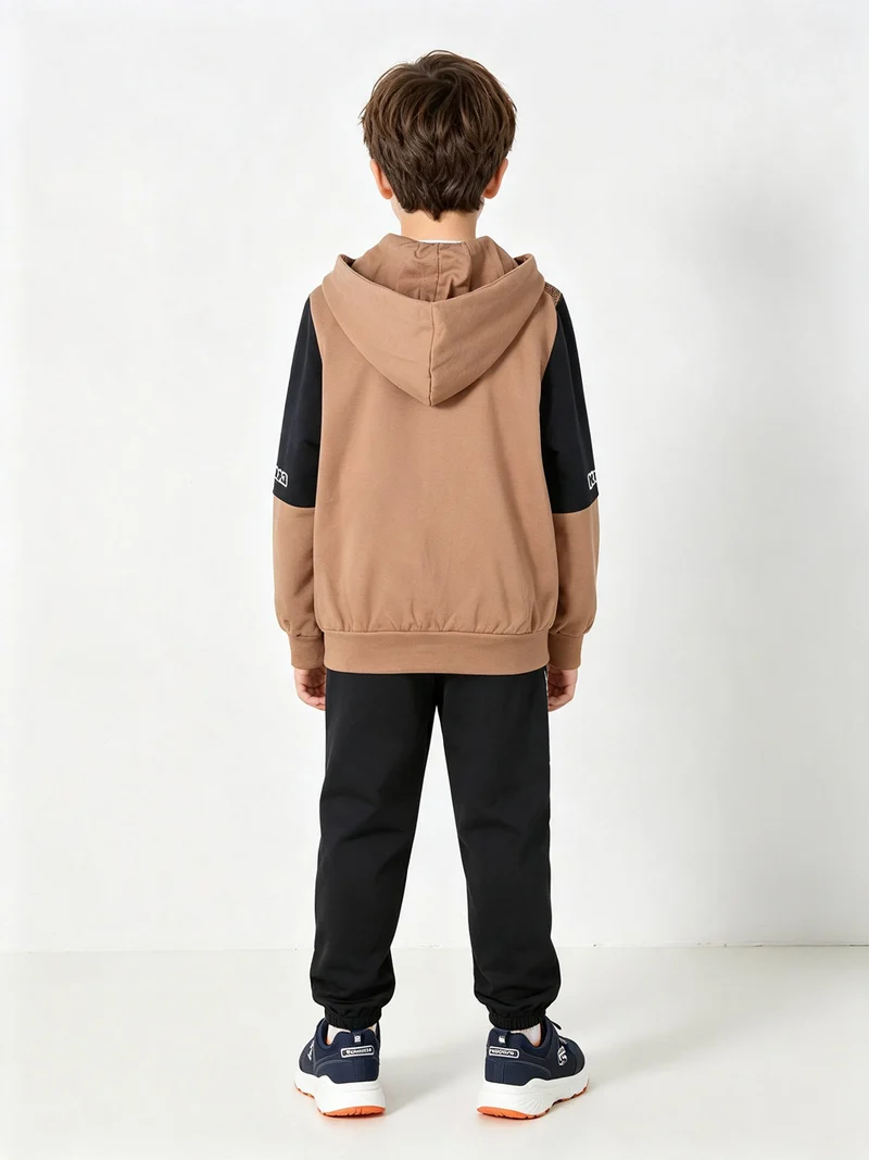 Completo tuta da ragazzo 2 pezzi full zip con cappuccio - marrone