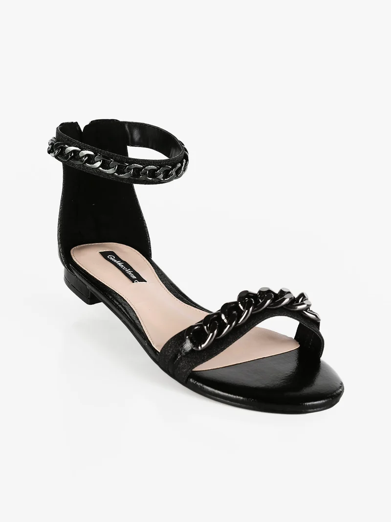 Sandali bassi donna con catena - nero